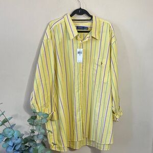 Polo Ralph Lauren Yellow Striped Button Down Shirt 4XB Big Fit NWT Preppy Summer